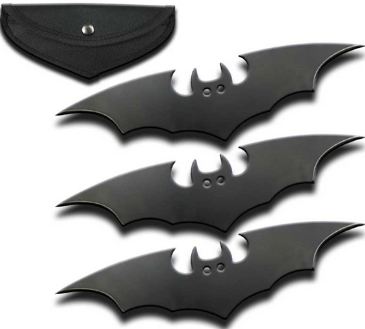 Buy 6" Bat Black Throwing Knives 3 Piece Set with Sheath Bulk Price