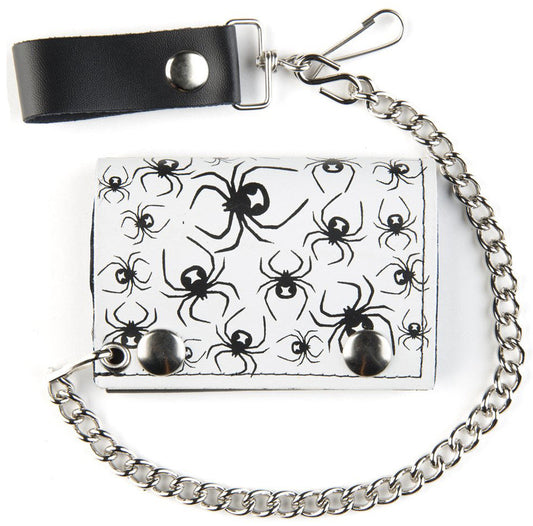 Black Widow Spiders Trifold Leather Wallet with Chain for Women's (Sold by the piece)