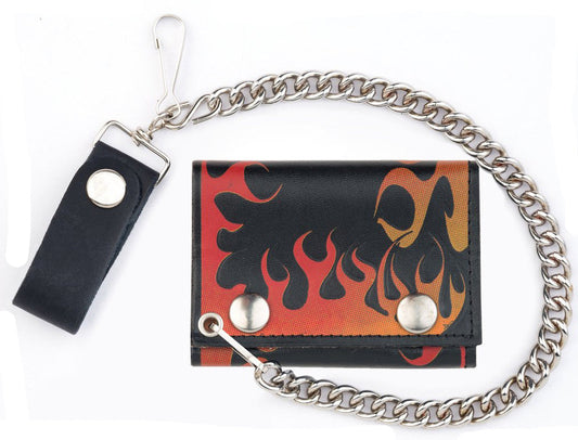 Buy FIRE FLAMES TRIFOLD LEATHER WALLETS WITH CHAINBulk Price