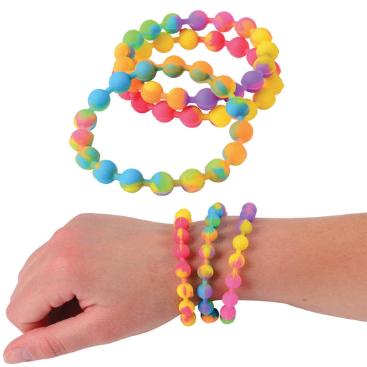 Rainbow Silicone Kids Bead Bracelets In Bulk- Assorted
