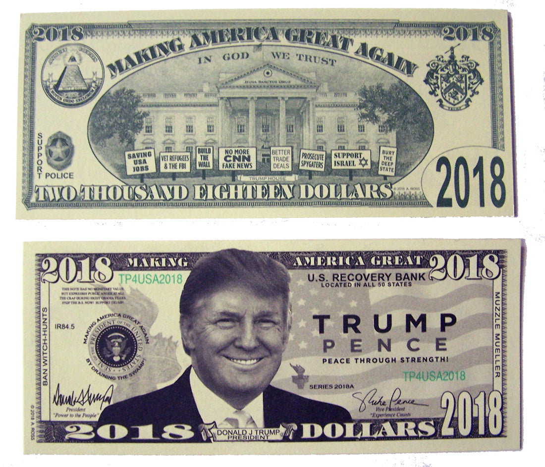 Wholesale DONALD TRUMP 2018 PENCE DOLLAR FAKE MONEY BILL (Sold by the pad of 25 bills )