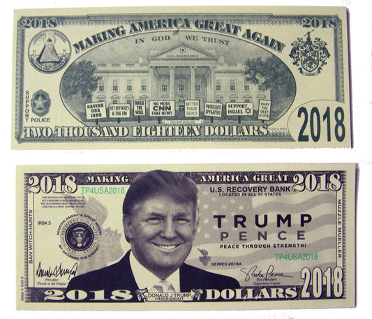 Wholesale DONALD TRUMP 2018 PENCE DOLLAR FAKE MONEY BILL (Sold by the pad of 25 bills )