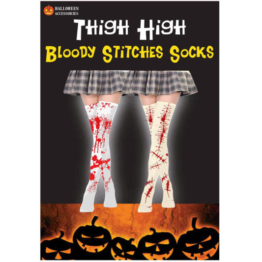 thigh high socks white bloody sheer bloody stitches