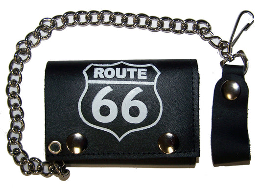 Wholesale ROUTE 66 TRIFOLD LEATHER WALLET WITH CHAIN (Sold by the piece)