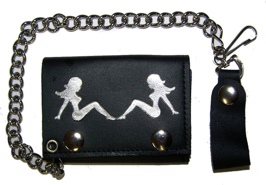 Wholesale DUEL MUD FLAP GIRLS TRIFOLD LEATHER WALLET WITH CHAIN (Sold by the piece)