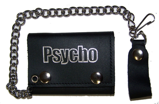 Buy PSYCHO letters TRIFOLD LEATHER WALLET WITH CHAINBulk Price