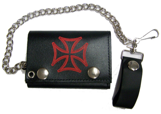 Buy RED IRON CROSS TRIFOLD LEATHER WALLETS WITH CHAINBulk Price