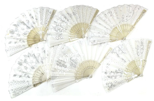 Wholesale WHITE WEDDING FABRIC LACE HAND FANS ( sold by the piece or dozen )