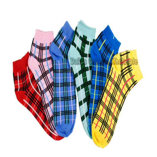 Bulk Buy Ladies Casual Ankle Socks with Checkered Prints
