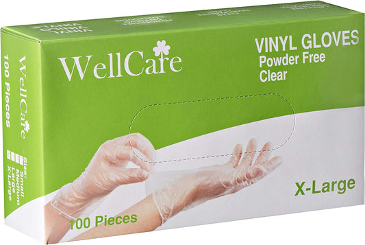 WellCare Disposable vinyl powder-free gloves 100pcs/box,10box/cs
