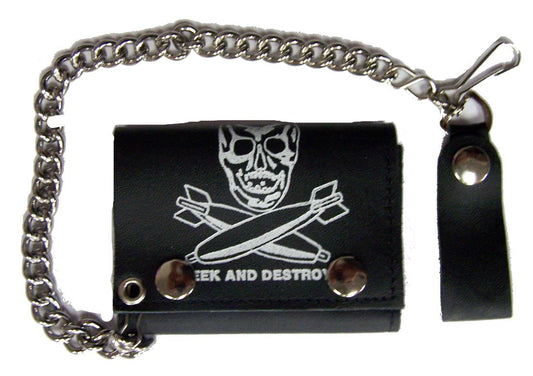 Wholesale SKULL BOMBS TRIFOLD LEATHER WALLET WITH CHAIN (Sold by the piece)