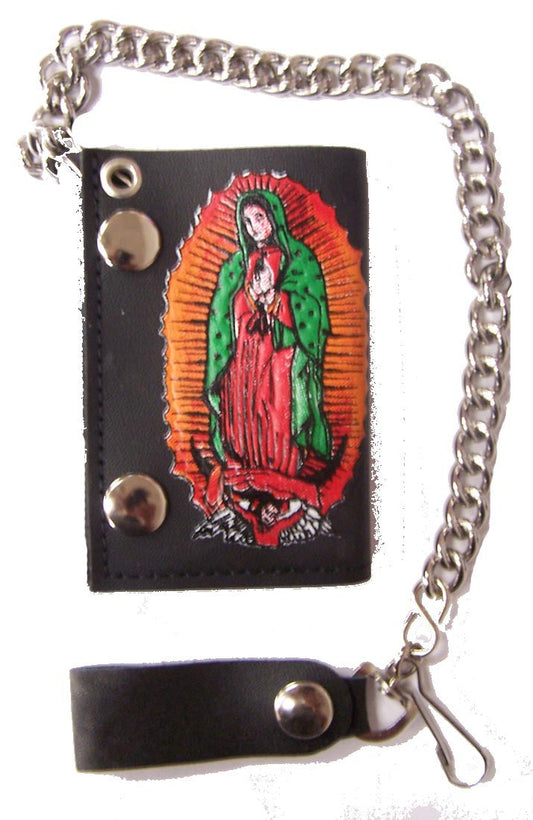 Wholesale GUADALUPE TRIFOLD LEATHER WALLET WITH CHAIN (Sold by the piece)