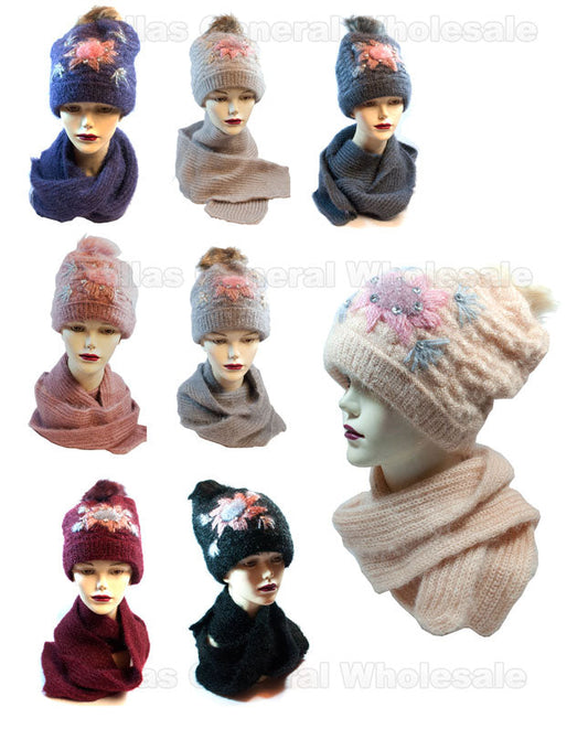 Bulk Buy Ladies Thermal Fleece Beanie Hat with Scarf Set Wholesale