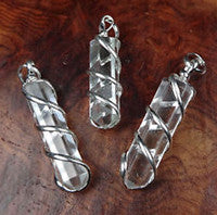 Wholesale CLEAR QUARTZ CRYSTAL COIL WRAPPED POINT STONE PENDANT (sold by the piece or bag of 10 )