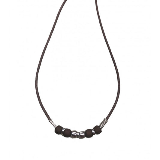 Buy Dark Brown Wax Cord Necklace 18" With SIlver Beads (sold by the dozen)Bulk Price