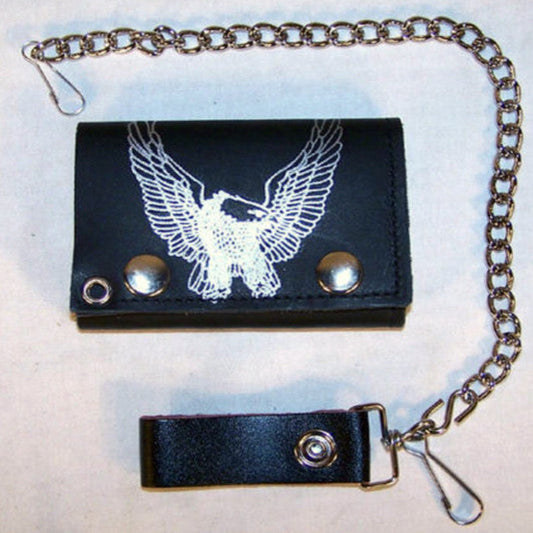 Wholesale Leather Eagle Wings Up Trifold  Wallets With Chain (Sold by the piece)