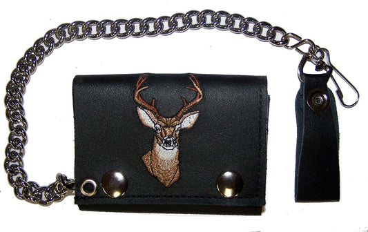 Buy EMBROIDERED BIG BUCK DEER TRIFOLD LEATHER WALLET WITH CHAINBulk Price