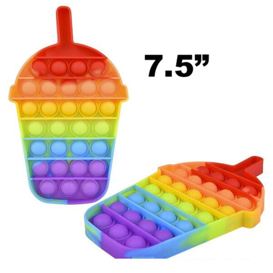 Wholesale 7.5" RAINBOW FRAPPE DRINK BUBBLE POP IT SILICONE STRESS RELIEVER TOY (sold by the piece )