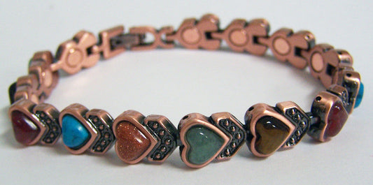 Copper Magnetic Heart Shaped Mixed Stones Link Bracelet