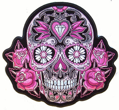 Wholesale JUMBO JEWEL SUGAR SKULL  PATCH 8 INCH (Sold by the piece)
