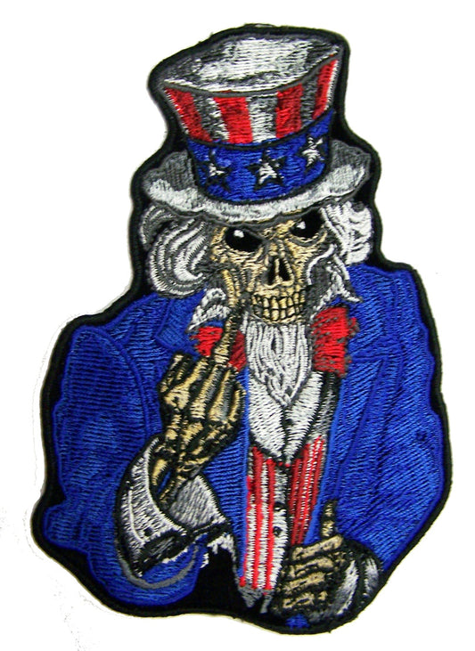 Buy UNCLE SAM POSTER FLIPPING MIDDLE FINGER BIKER 5 IN EMBROIDERIED PATCH Bulk Price