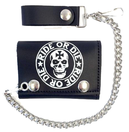 Buy RIDE OR DIE SKULL HEAD TRIFOLD LEATHER WALLETS WITH CHAINBulk Price