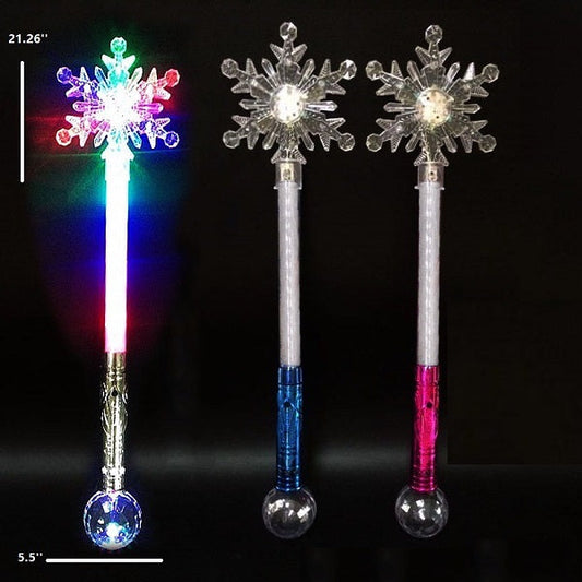 Wholesale 21 Inch Light Up Flashing Snowflake Wands (sold by the piece or dozen)