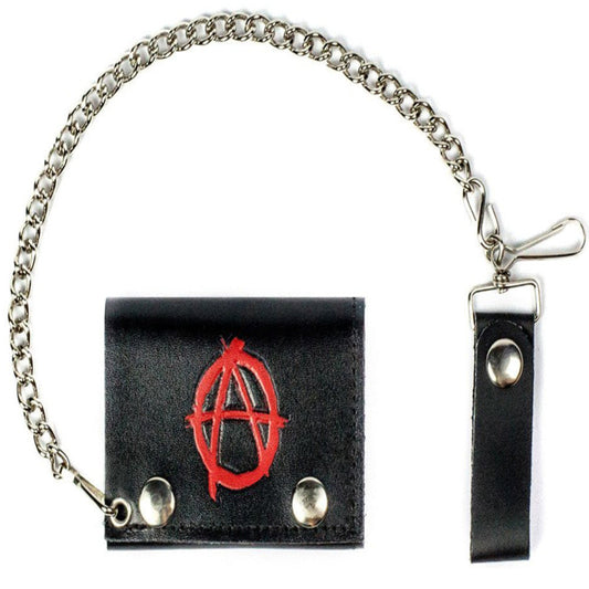 Wholesale ANARCHY Symbol Trifold Leather Wallets with Chain (Sold by the piece)