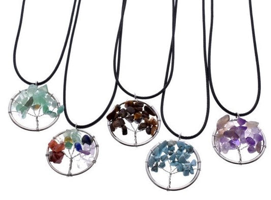 Wholesale TREE OF LIFE ASSORTED CHIP REAL STONE NECKLACES ( sold by the piece or dozen)