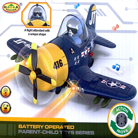 Solid 6.5 inch Bump & Go Pilot Aviator Military Jet With Lights & Sound