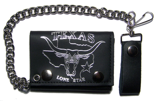 Buy TEXAS LONE STAR BULL & HORNS TRIFOLD LEATHER WALLETS WITH CHAINBulk Price