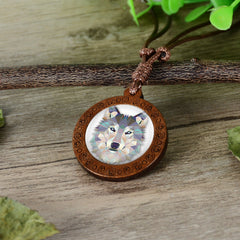 Wholesale Wood Prism 3D Like Animal Necklaces On Adjustable Wax Rope Necklace WOLF, BEAR, FOX, OWL, TIGER(sold by the piece)