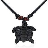 Turtle Shape Carved Black Stone 18 Inch Necklace with Pendant