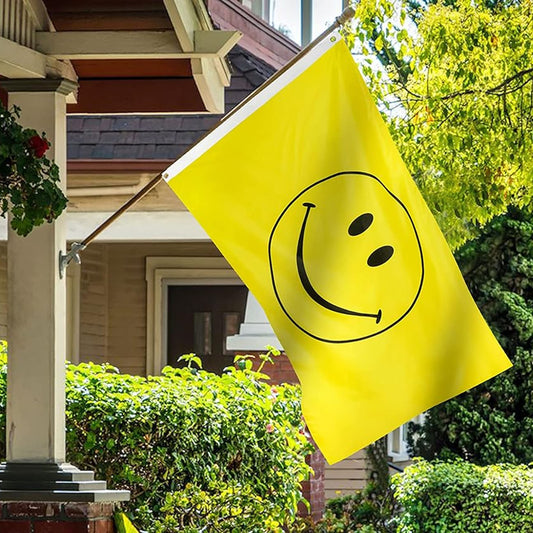 Premium Quality Yellow Color Smile Face 3' x 5-Foot Flag - Cheerful Banner (Sold By Piece)