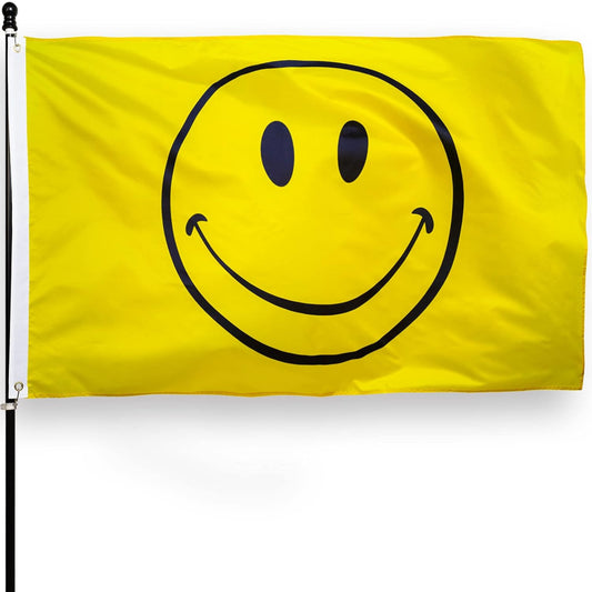 Premium Quality Yellow Color Smile Face 3' x 5-Foot Flag - Cheerful Banner (Sold By Piece)