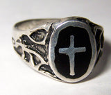 Wholesale BLACK INLAYED CROSS  SILVER DELUXE BIKER RING (Sold by the piece) * *- CLOSEOUT $ 3.75 EA
