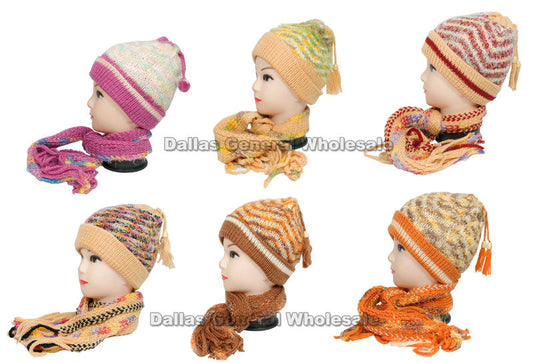 Little Girls Knitted Beanie Hat and Scarf Set Wholesale