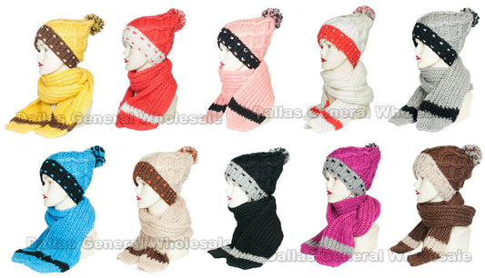 Girls Knitted Beanie Hat with Scarf 2 Pieces Set Wholesale