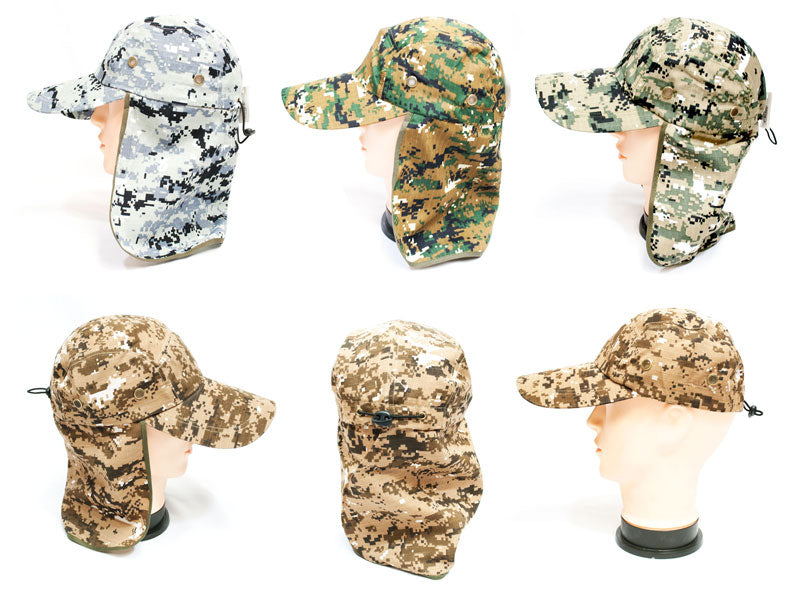 Bulk Buy Digital Camouflage Caps with Flap Neck Cover