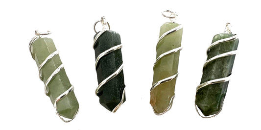 Wholesale GREEN AVENTURINE COIL WRAPPED  STONE PENDANT (sold by the piece or on chain)