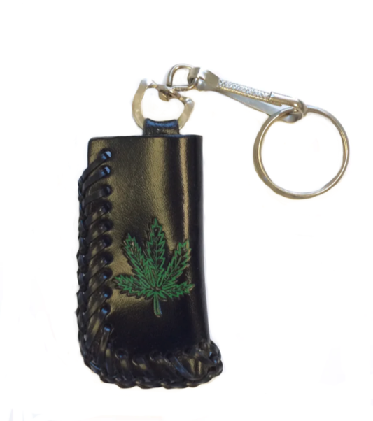 Wholesale GENUINE LEATHER MARIJUANA LEAF LIGHTER HOLDER KEYCHAIN (sold by the piece)