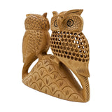 Wooden Couple Owl Sculpture